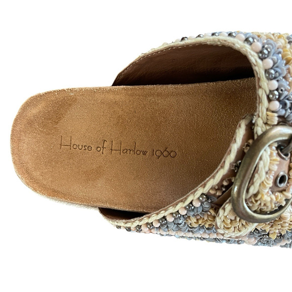 NEW HOUSE OF HARLOW 1960 Women's Size 8.5 Beaded Buckle Flat Slides Boho Sandals - Picture 4 of 11